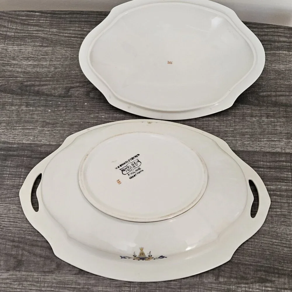 WH Grindley & Co England Serving Dish Chelsey Ivory Blue White Yellow Floral VTG - Picture 9 of 16